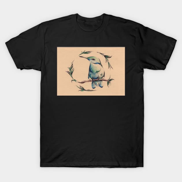 Small Wonder - Hummingbird Watercolor Painting on Vintage Paper T-Shirt by tranquilwaters